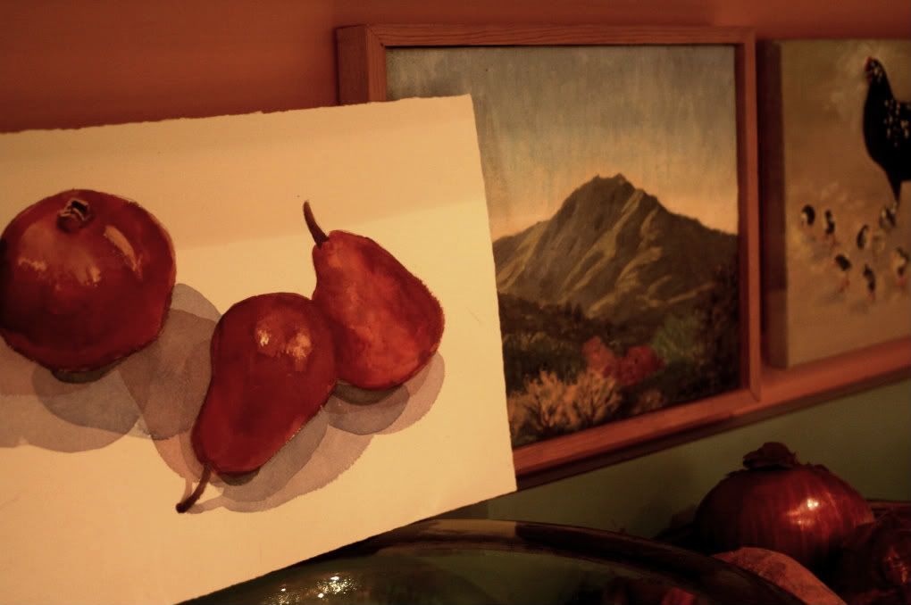 pomegranate and pears watercolor