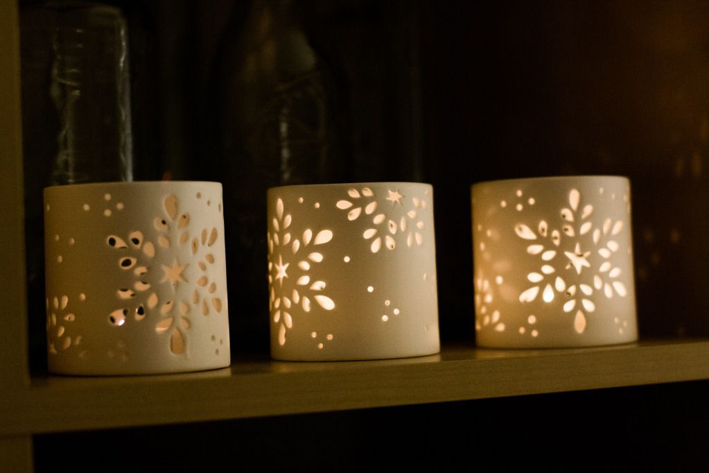 christmas candles snowflakes ceramic lace