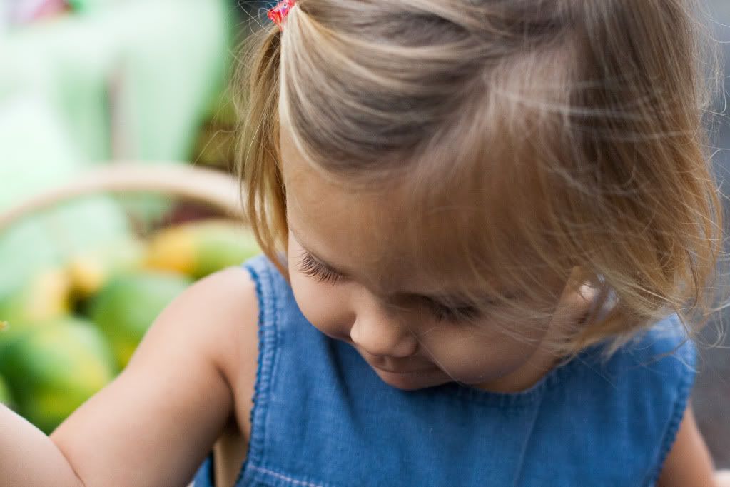 blonde baby girl at farmer's market