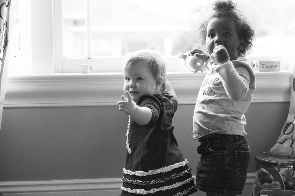 sisters at the window black and white