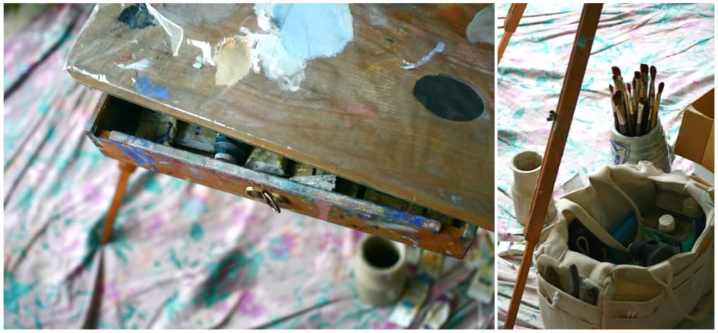 easel and drop cloth