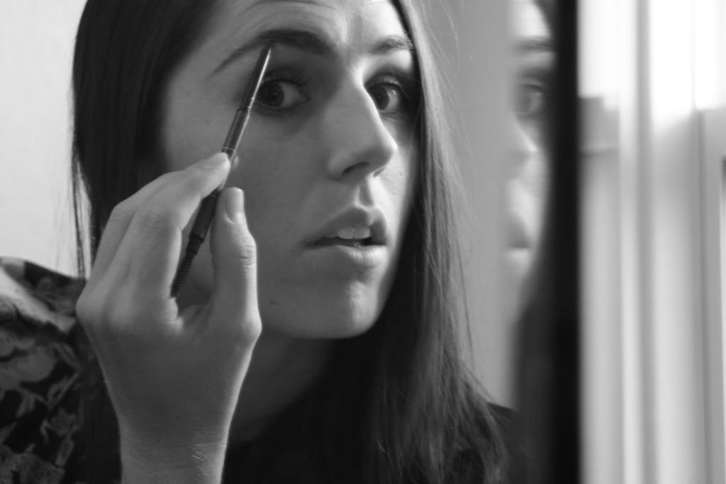 beautify makeup applying portrait black and white
