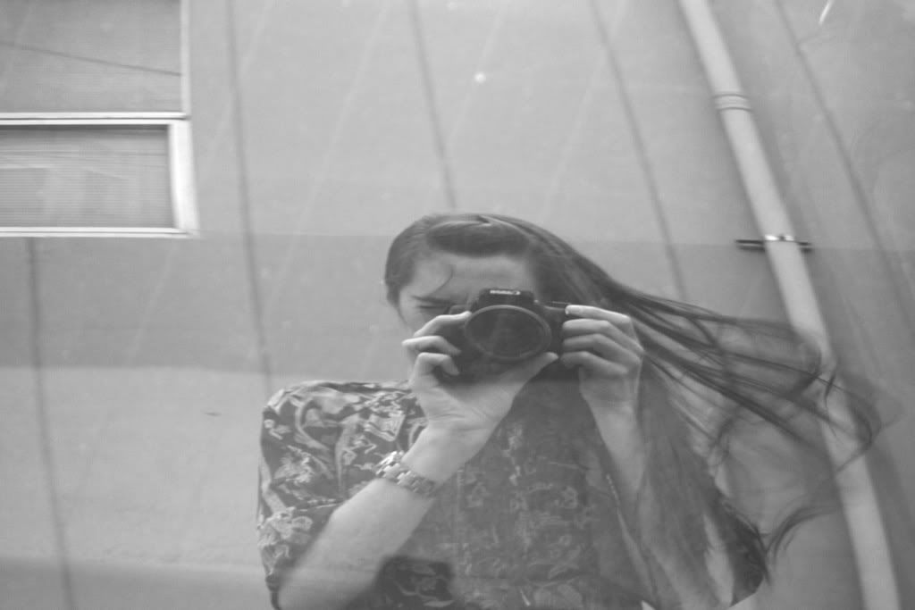 hair reflection movement black and white self portrait