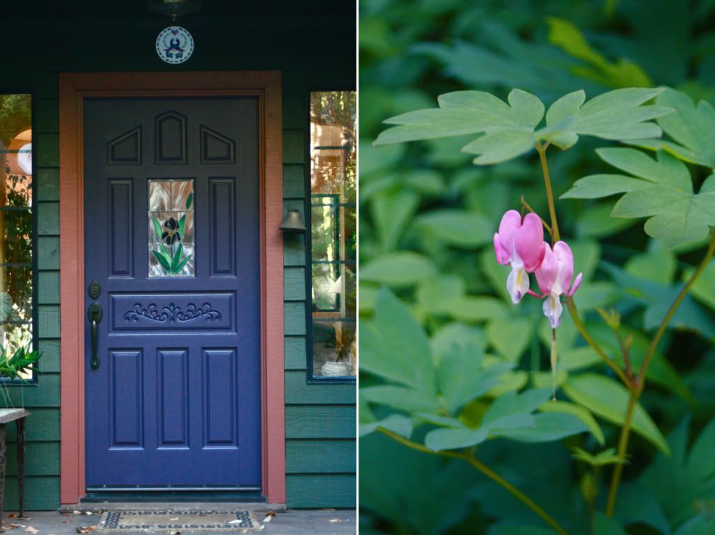front door with iris inlay and bleeding heart