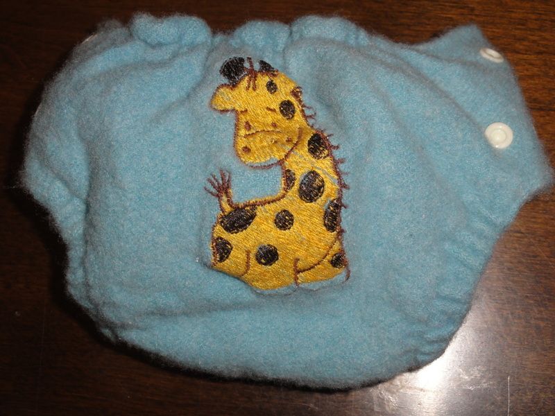 WAHM made Med. Wool AI2 diaper w/ giraffe embroidery WAHM made Med. Wool AI2 diaper w/ giraffe embroidery