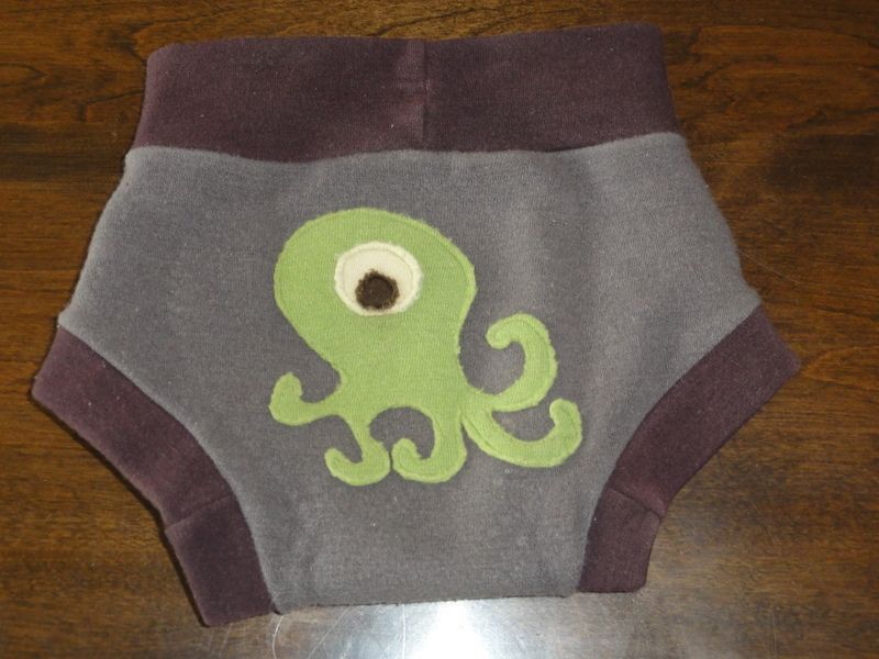 Lg Bumby fuzzy wool interlock soaker - octopus monster - plz read Lg Bumby fuzzy wool interlock soaker - octopus monster - plz read