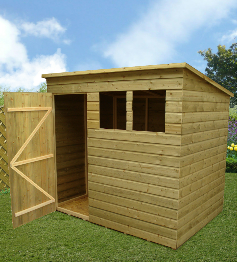 GARDEN SHED 8X4 PENT SHED PRESSURE TREATED TONGUE AND GROOVE WOODEN 