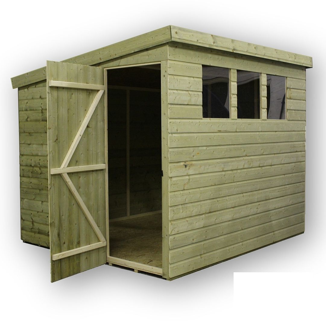 Garden Shed 8ft X 6ft Pressure Treated Pent Shed With 3 Windows
