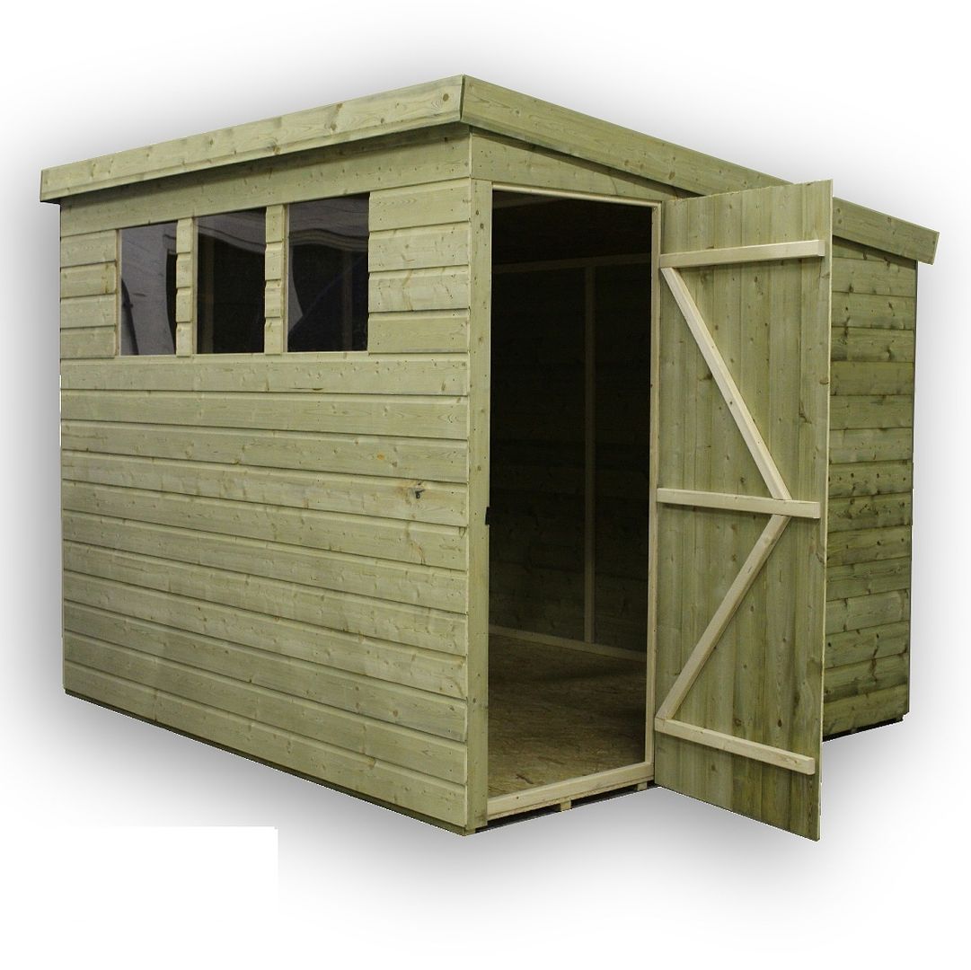 GARDEN SHED 9X8 SHIPLAP PENT ROOF TANALISED WINDOWS 