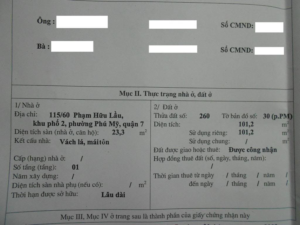 [Bán] Đất Thổ Cư diện tích 101 m2, hẻm đường Phạm Hữu Lầu, Quận 7 = 1 tỷ 3 - 9