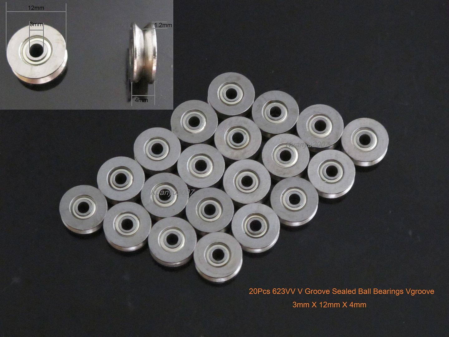 20Pcs 623VV V Groove Sealed Ball Bearings Vgroove 3mm X 12mm X 4mm 1