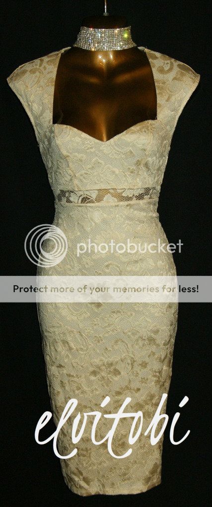 New Sexy Cream Lace 50s Vtg Sweetheart Neck Pencil Galaxy Wiggle