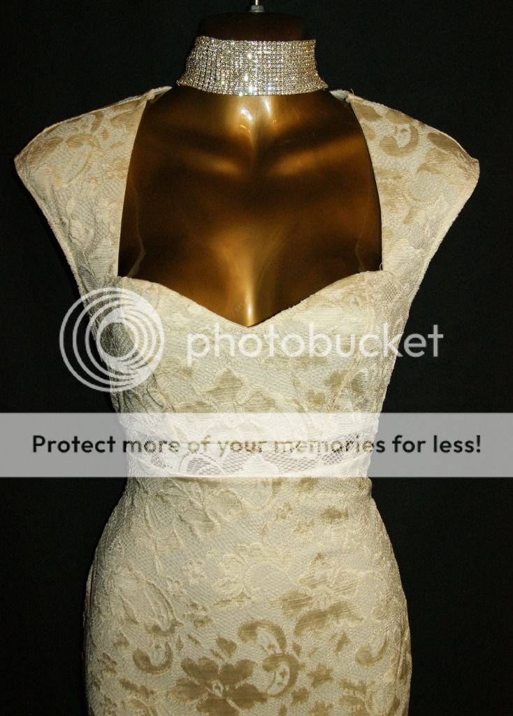 New Sexy Cream Lace 50s Vtg Sweetheart Neck Pencil Galaxy Wiggle