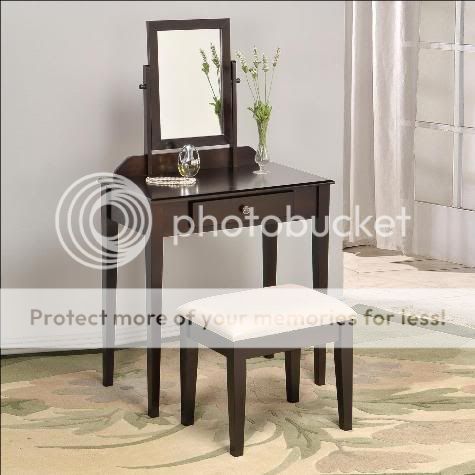 IRIS VANITY SET TABLE AND STOOL.ESPRESSO AND WHITE COLOR  