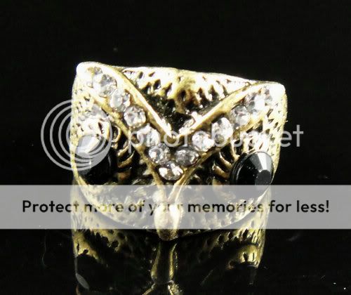 OWL Shiny Diamante Bronze Unique Ring Size 7 k11  