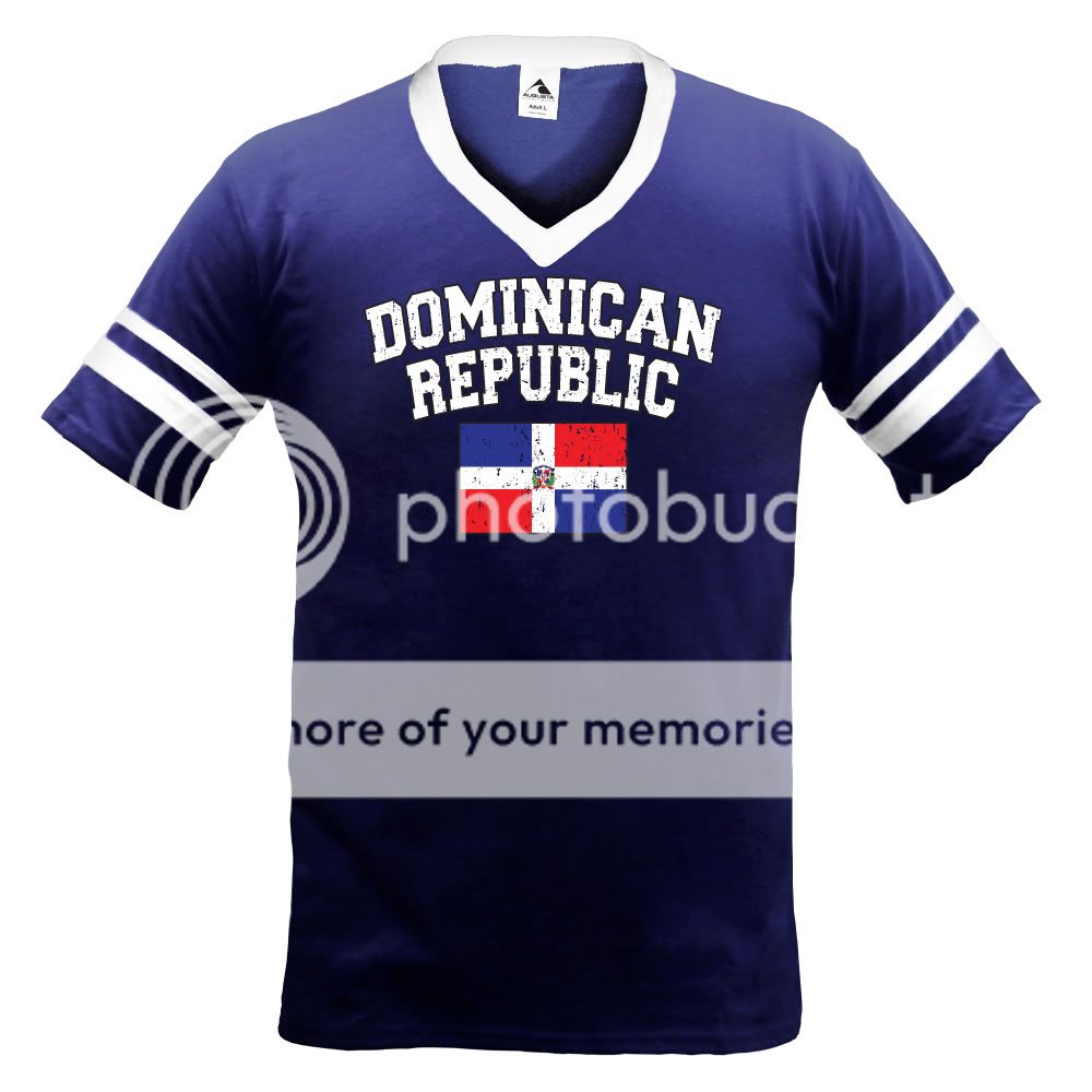 Dominican Republic Flag Mens V Neck Ringer T Shirt Tee  
