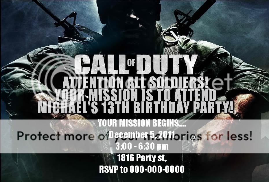 CALL OF DUTY MW3 ( Modern Warfare 3 ) BIRTHDAY PARTY INVITATION 