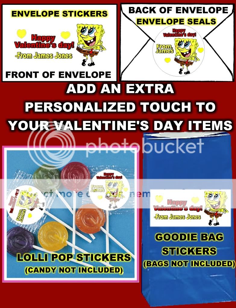 SPONGEBOB VALENTINES DAY CARD STICKERS 4 CANDY & SEALS  