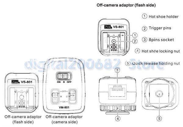 PIXEL VS 801 Flash connector adapter for Canon 580EX II  