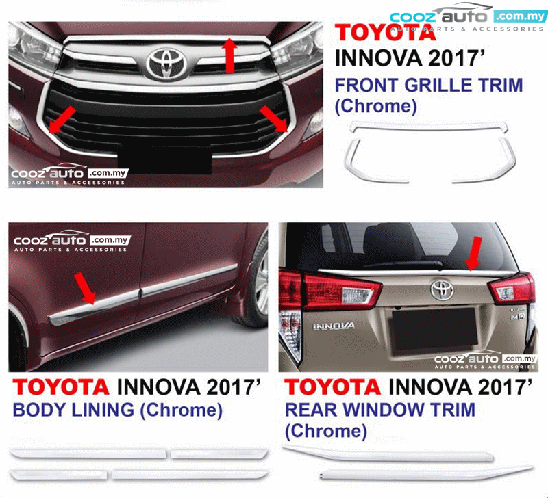 Toyota Innova 20162017 Chrome Side Doors Cladding Molding Trim Guard